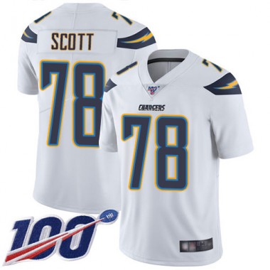 Los Angeles Chargers NFL Football Trent Scott White Jersey Men Limited 78 Road 100th Season Vapor Untouchable